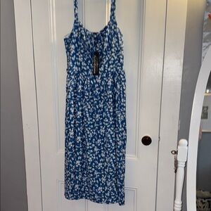 Scarlet Darkness Blue & Cream Floral Midi Dress